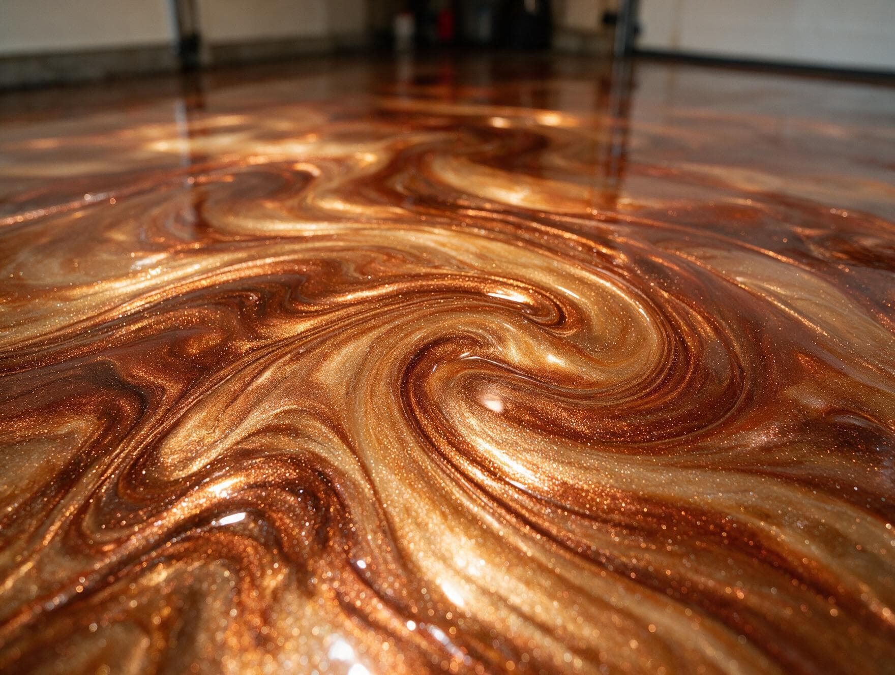 Bronze Swirl epoxy floor texture — Charlotte NC